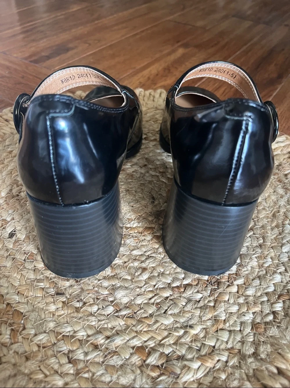 Belle Black Patent Mary Jane Block Heels with Buckle Strap